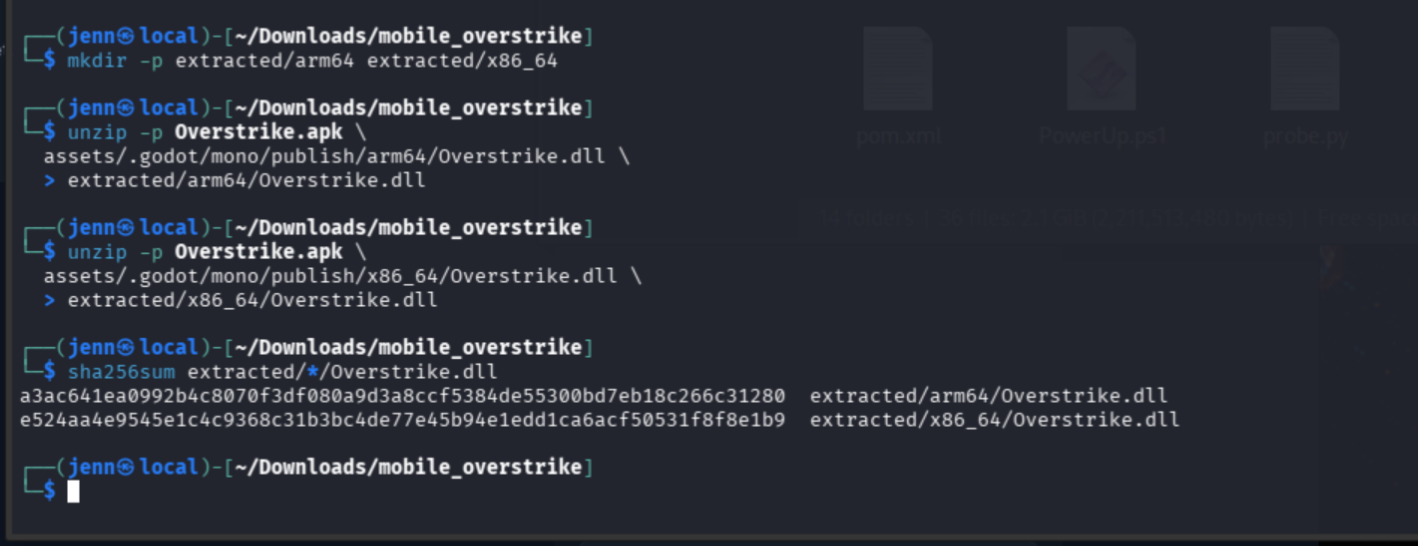 SHA-256 digests of both DLL copies confirming identical hashes